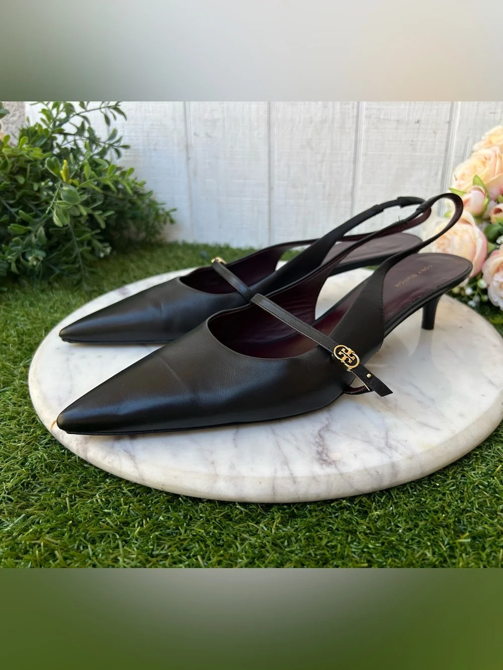 TORY BURCH DOUBLE T BUCKLE MARY JANE SLINGBACK $325 size 10  Perfect Black
